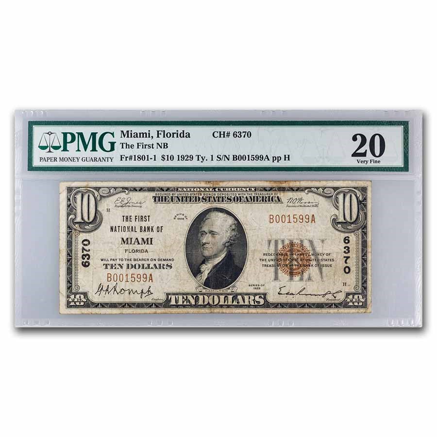 1929 Type 1 $10 Miami, FL VF-20 PMG (Fr#1801-1) CH#6370