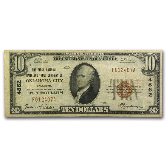 1929 Type 1 $10 Oklahoma City, OK F/VF (Fr#1801-1) CH#4862