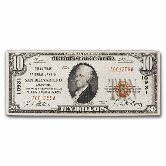1929 Type 1 $10 San Bernardino, CA - VF - (Fr#1801-1) CH#10931 1929 Type 1 $10 San Bernardino, CA - VF - (Fr#1801-1) CH#10931