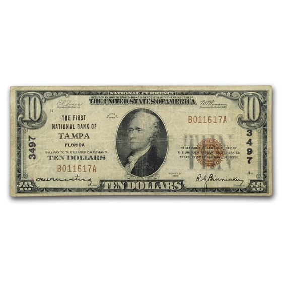 1929 Type 1 $10 Tampa, FL Fine (CH#3497) 1929 Type 1 $10 Tampa, FL Fine (CH#3497)