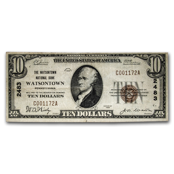 1929 Type 1 $10 Watsontown, PA Very Fine (CH#2483) 1929 Type 1 $10 Watsontown, PA Very Fine (CH#2483)