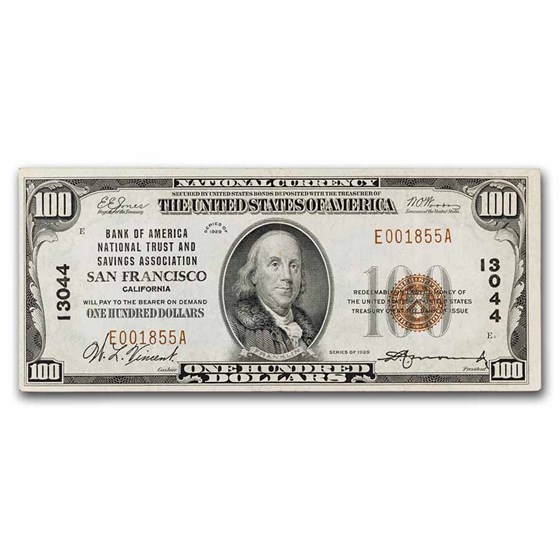 1929 Type 1 $100 San Francisco, CA XF (Fr#TBD) CH#13044 1929 Type 1 $100 San Francisco, CA XF (Fr#TBD) CH#13044