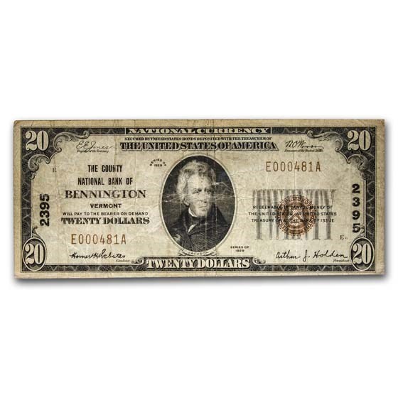 1929 Type 1 $20 Bennington, VT Fine (Fr#TBD) CH#2395 1929 Type 1 $20 Bennington, VT Fine (Fr#TBD) CH#2395