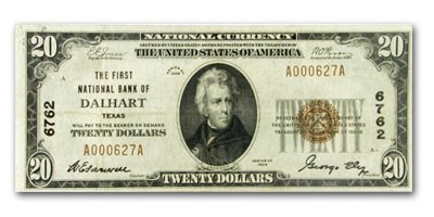 1929 Type 1 $20 Dalhart, TX VF (CH#6762) 1929 Type 1 $20 Dalhart, TX VF (CH#6762)