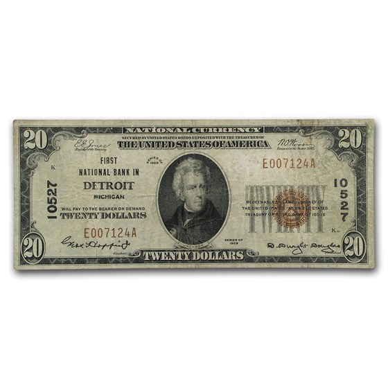 1929 Type 1 $20 Detroit, MI Fine (CH#10527) 1929 Type 1 $20 Detroit, MI Fine (CH#10527)