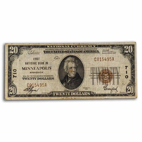 1929 Type 1 $20 Minneapolis, MN VF (Fr#1802-1) CH#710 1929 Type 1 $20 Minneapolis, MN VF (Fr#1802-1) CH#710