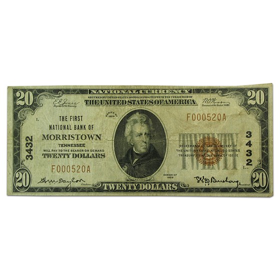 1929 Type 1 $20 Morristown, TN Fine+ (CH#3432) 1929 Type 1 $20 Morristown, TN Fine+ (CH#3432)