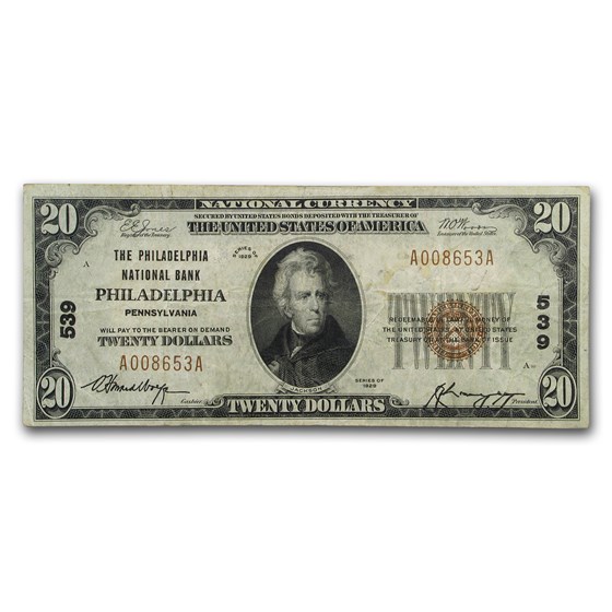 1929 Type 1 $20 Philadelphia, PA Fine (CH#539) 1929 Type 1 $20 Philadelphia, PA Fine (CH#539)