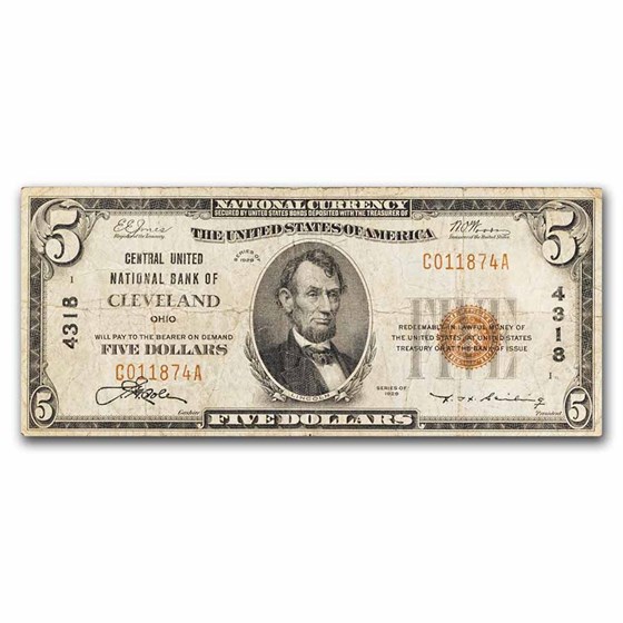 1929 Type 1 $5.00 Cleveland OH Fine (Fr#1800-1) CH#4318 1929 Type 1 $5.00 Cleveland OH Fine (Fr#1800-1) CH#4318