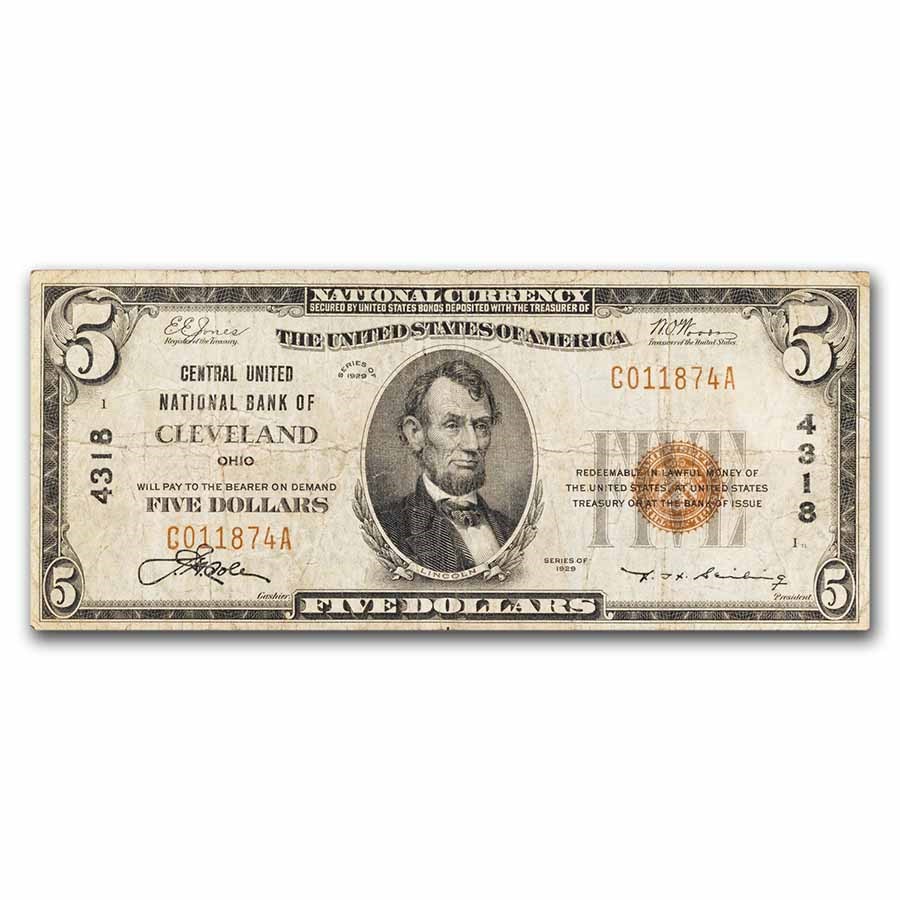 1929 Type 1 $5.00 Cleveland OH Fine (Fr#1800-1) CH#4318