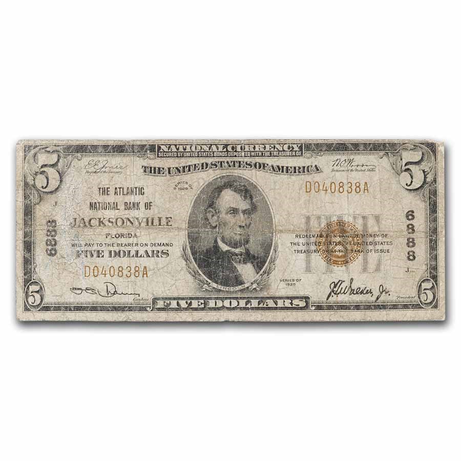 1929 Type 1 $5.00 Jacksonville, FL VG (Fr#1800-1) CH#6888