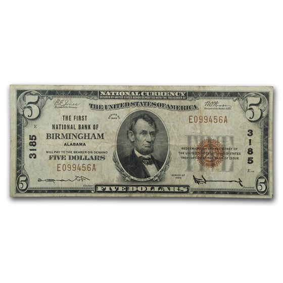 1929 Type 1 $5 Birmingham, AL Fine (CH#3185) 1929 Type 1 $5 Birmingham, AL Fine (CH#3185)