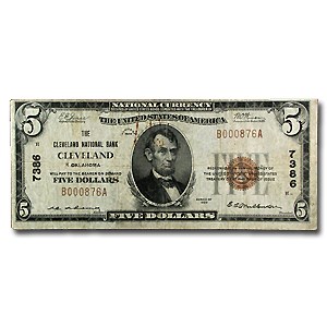 1929 Type 1 $5 Cleveland, OK Fine (CH#7386) 1929 Type 1 $5 Cleveland, OK Fine (CH#7386)