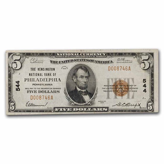 1929 Type 1 $5 Philadelphia, PA VF (Fr#1800-1) CH#544