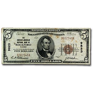 1929 Type 1 $5 Rockford, IL Fine Details (CH#9823) 1929 Type 1 $5 Rockford, IL Fine Details (CH#9823)