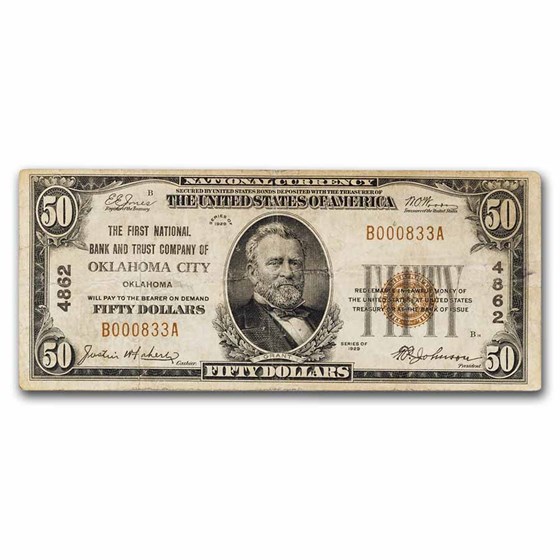 1929 Type 1 $50 Oklahoma City, OK VF (Fr#1803-1) CH#4862 1929 Type 1 $50 Oklahoma City, OK VF (Fr#1803-1) CH#4862