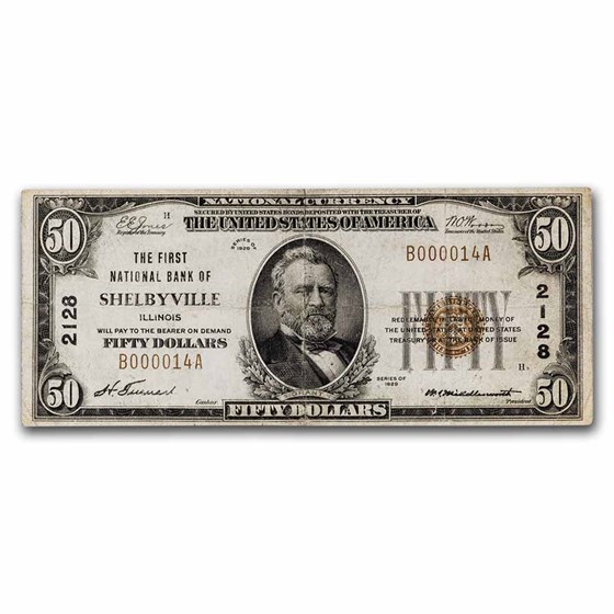 1929 Type 1 $50 Shelbyville, IL VF (Fr#1803-1) CH#2128 (Details)