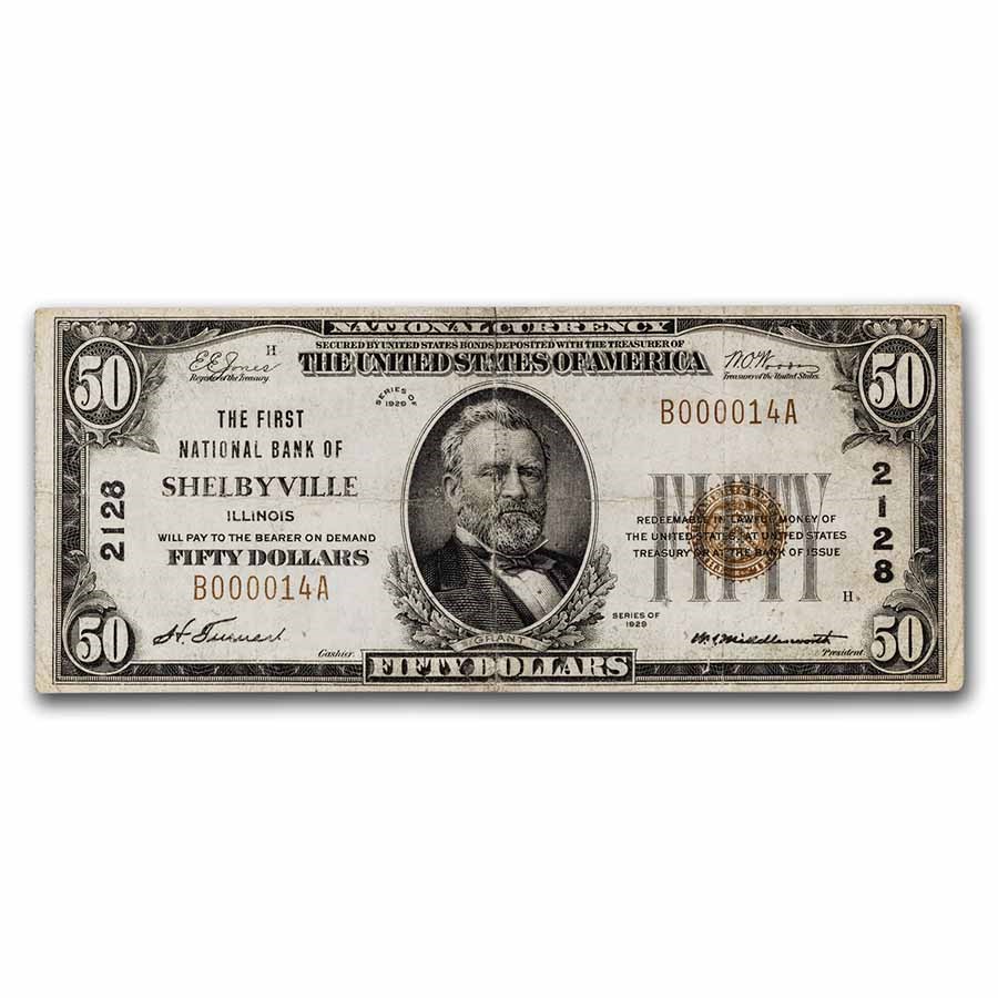 1929 Type 1 $50 Shelbyville, IL VF (Fr#1803-1) CH#2128 (Details)
