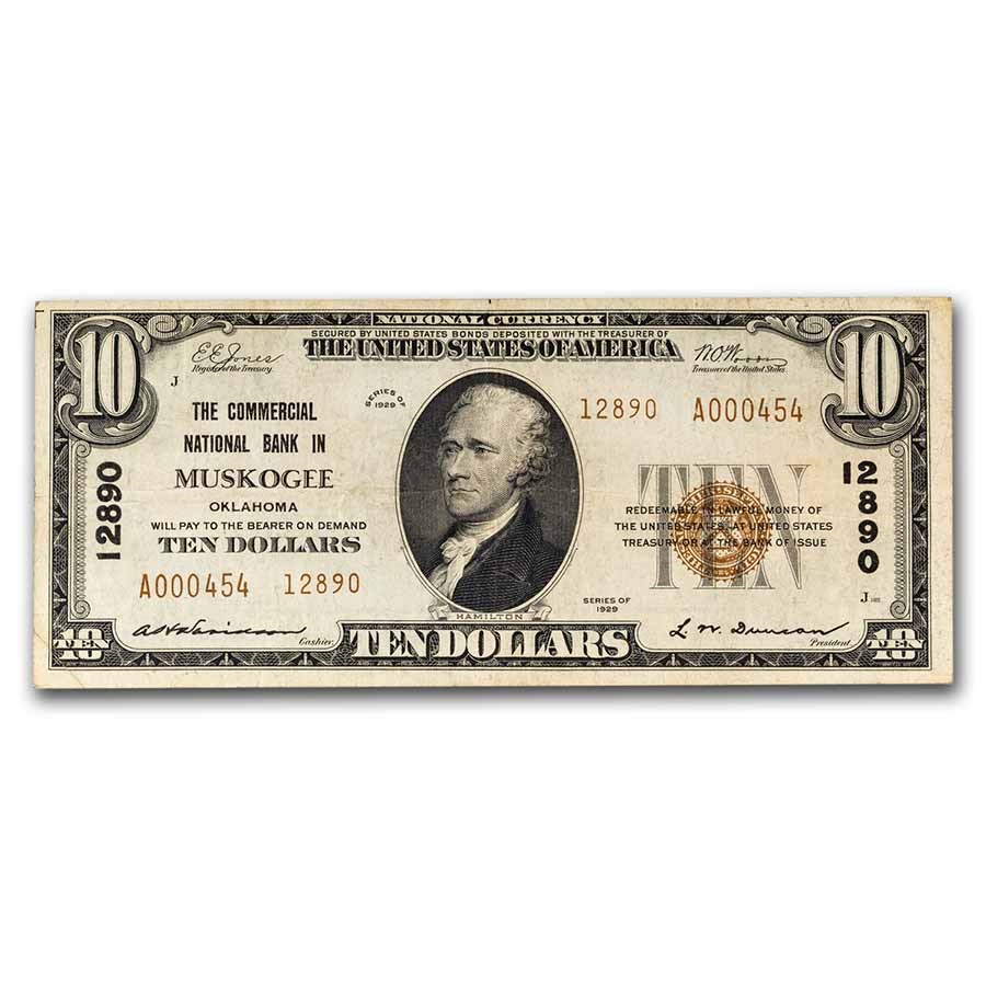 1929 Type 2 $10 Muskogee, Oklahoma VF (Fr#1801-2) CH#12890