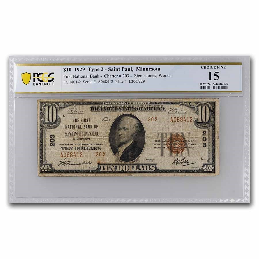 1929 Type 2 $10 St. Paul, MN F-15 PCGS (Fr#1801-2) CH#203