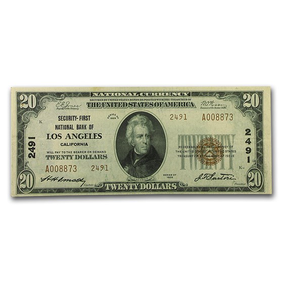 1929 Type 2 $20 Los Angeles, CA AU (CH#2491) 1929 Type 2 $20 Los Angeles, CA AU (CH#2491)