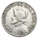 1930-1962 Panama Silver 1/4 Balboa Avg Circ