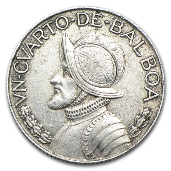 1930-1962 Panama Silver 1/4 Balboa Avg Circ