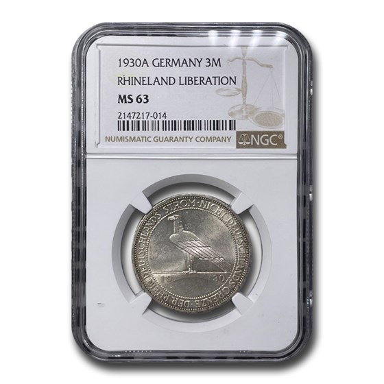 1930-A Germany Silver 3 Mark MS-63 NGC 1930-A Germany Silver 3 Mark MS-63 NGC