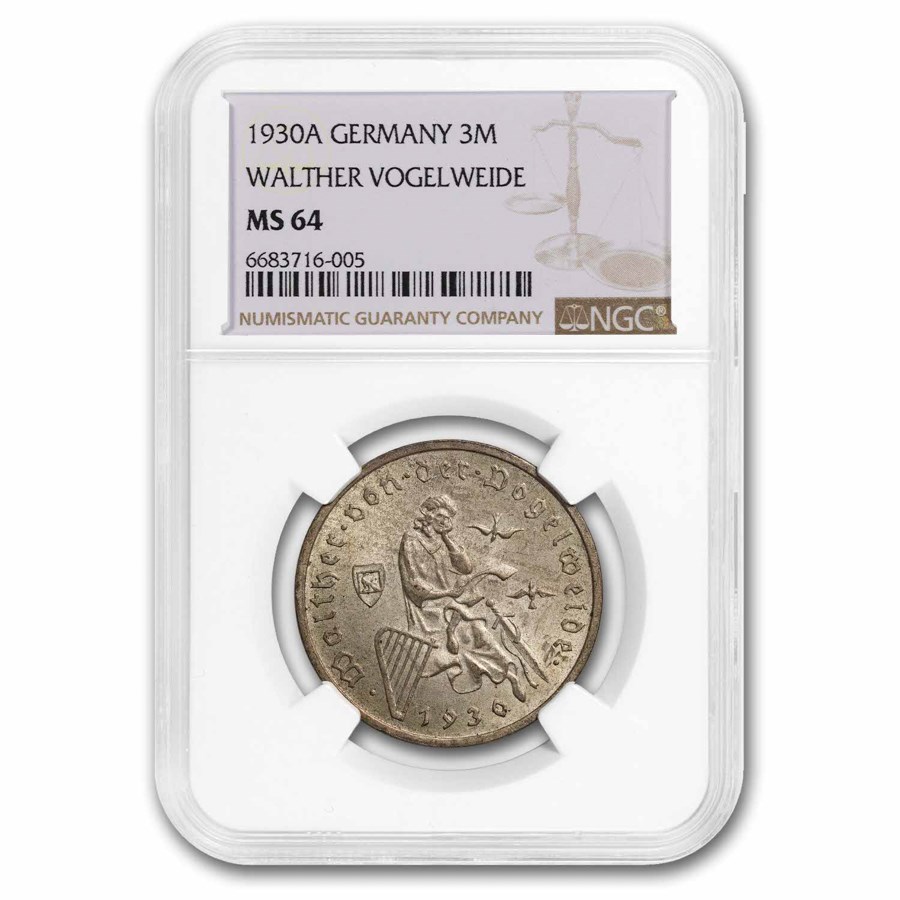 1930-A Germany Silver 3 Mark Walther von der Vogelweide MS-64 NGC