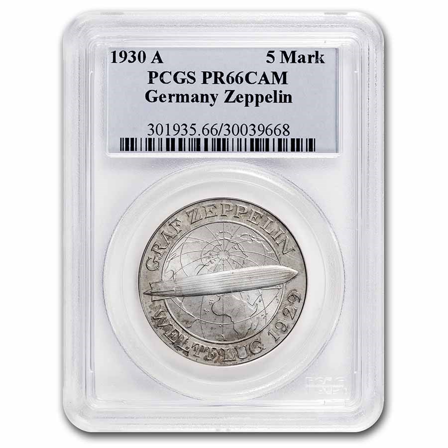 1930-A Germany Weimar Rep Silver 5 Mark Zepplin PR-66 CAMEO PCGS