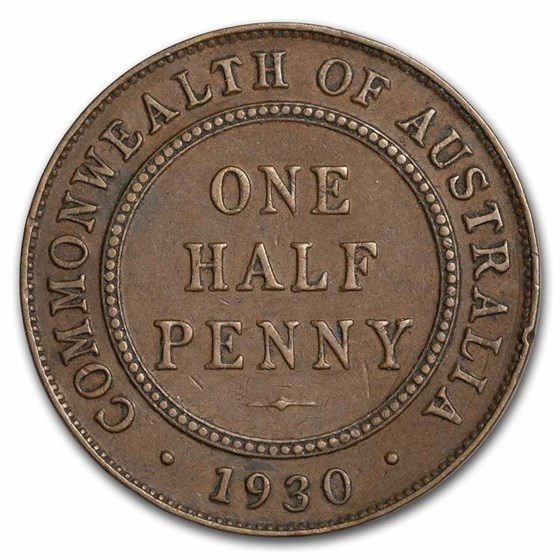 1930 Australia Bronze 1/2 Penny George V AU 1930 Australia Bronze 1/2 Penny George V AU