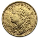 1930-B Swiss Gold 20 Francs Helvetia BU