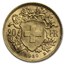 1930-B Swiss Gold 20 Francs Helvetia BU