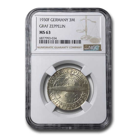 1930-F Germany Silver 3 Mark MS-63 NGC 1930-F Germany Silver 3 Mark MS-63 NGC