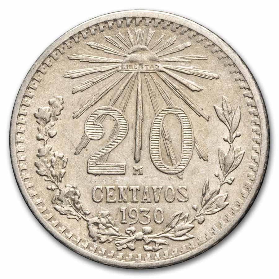 1930-M Mexico Silver 20 Centavos AU