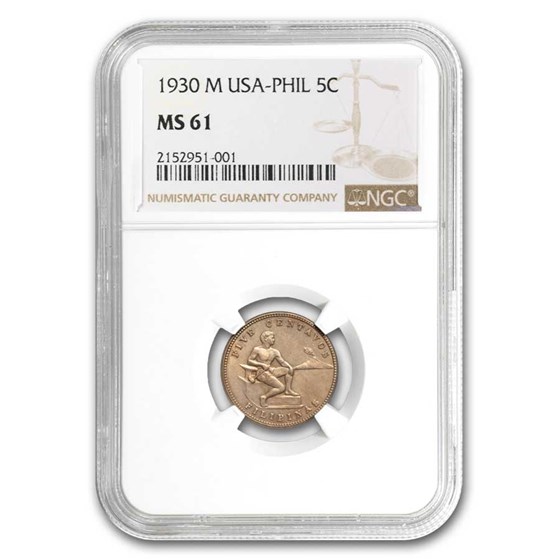 1930-M Philippines 5 Centavos MS-61 NGC 1930-M Philippines 5 Centavos MS-61 NGC
