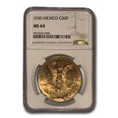 1930 Mexico Gold 50 Pesos MS-64 NGC