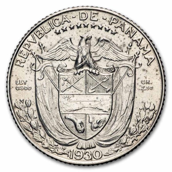 1930 Panama Silver 1/10 Balboa AU