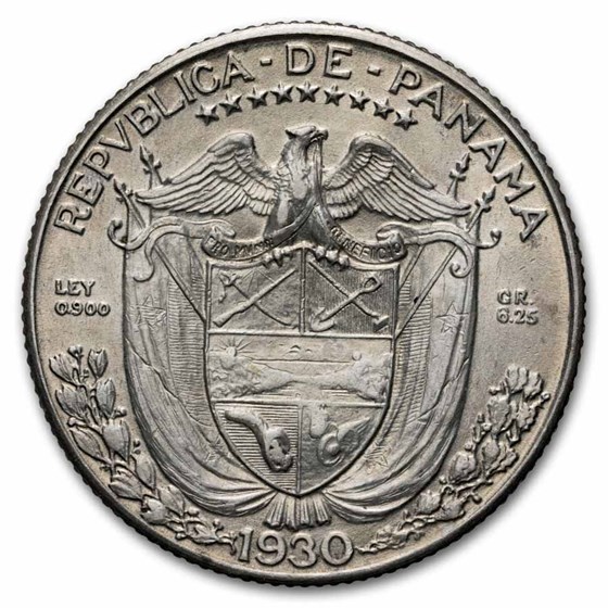 1930 Panama Silver 1/4 Balboa AU