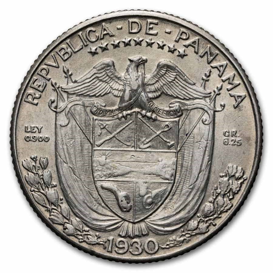 1930 Panama Silver 1/4 Balboa AU
