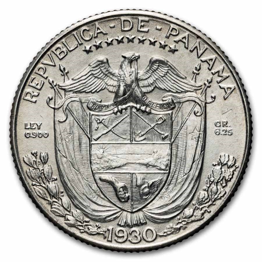 1930 Panama Silver 1/4 Balboa BU