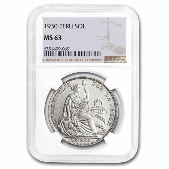 1930 Peru Silver 1 Sol MS-63 NGC 1930 Peru Silver 1 Sol MS-63 NGC