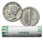 1930-S Mercury Dime 50-Coin Roll Avg Circ
