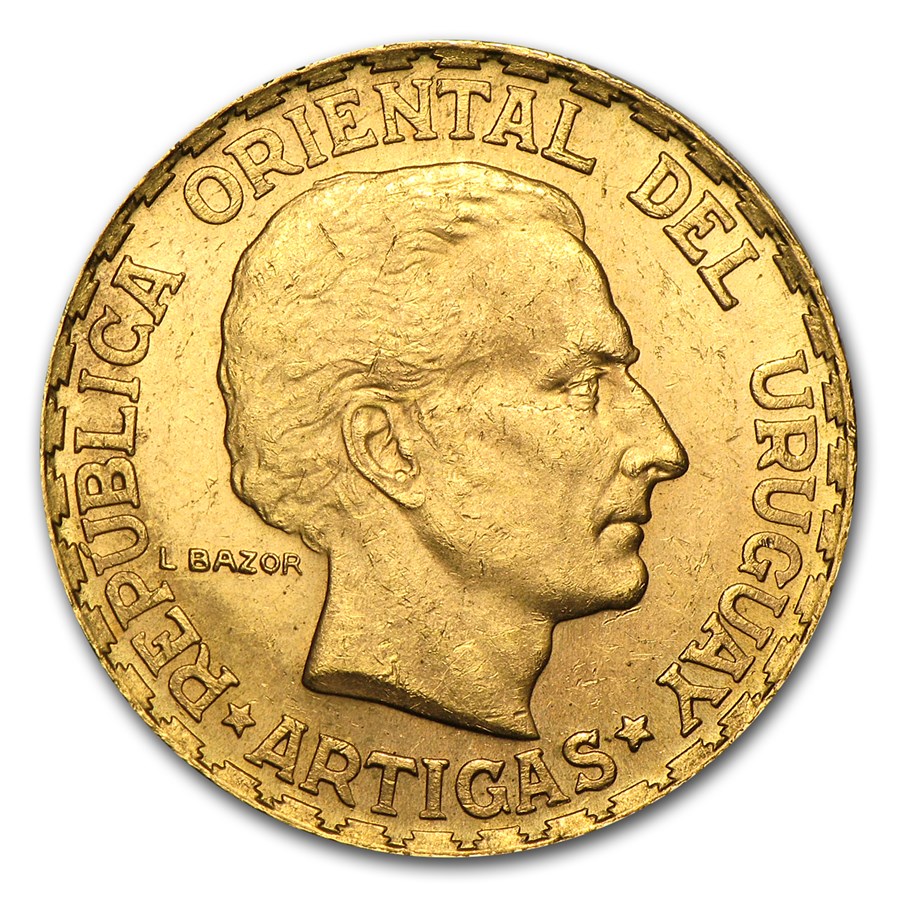1930 Uruguay Gold 5 Pesos Avg Circ