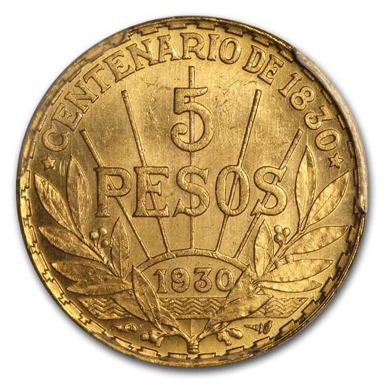 Buy 1930 Uruguay Gold 5 Pesos MS-63 PCGS | APMEX