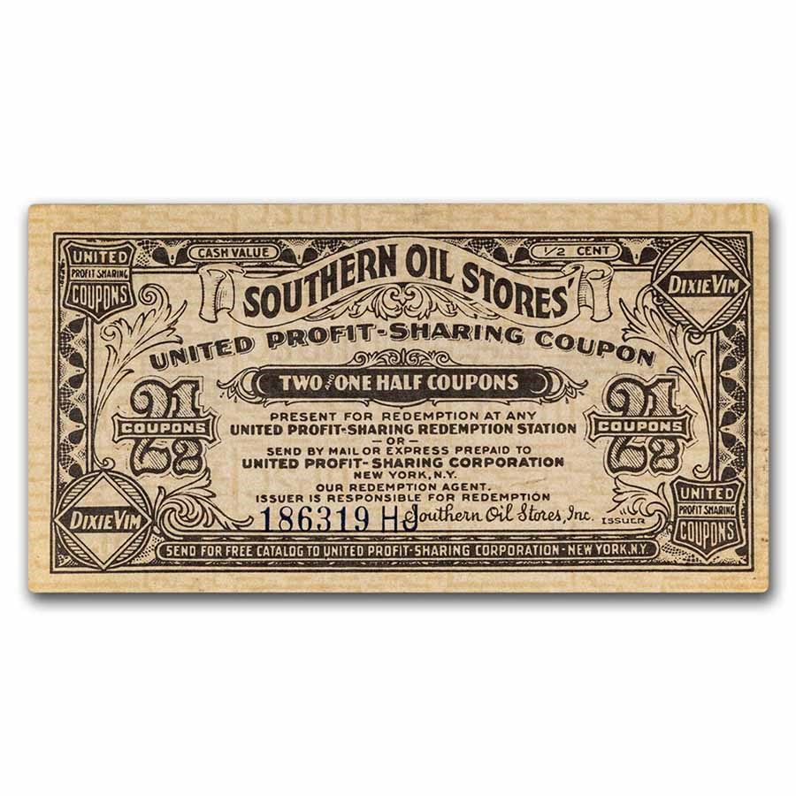 1930s-50s South. Oil Stores 2 1/2 Coupons Jacksonville, FL AU