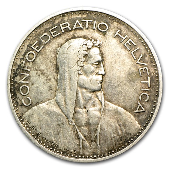 1931-1969 Switzerland Silver 5 Francs Avg Circ (ASW .4027)