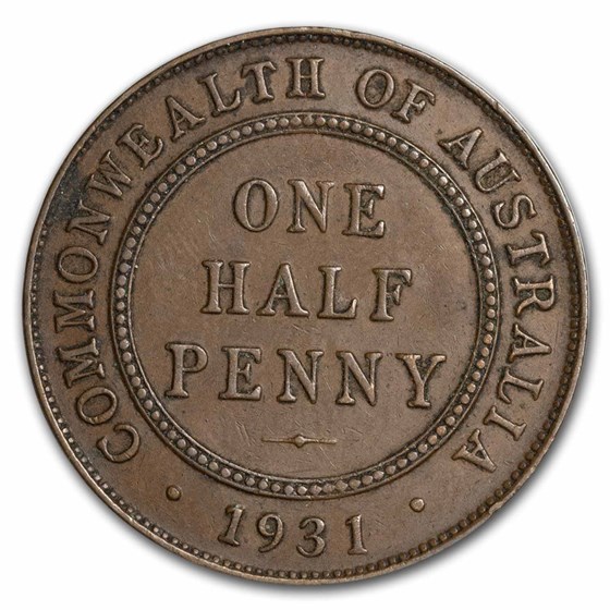 1931 Australia Bronze 1/2 Penny George V AU 1931 Australia Bronze 1/2 Penny George V AU