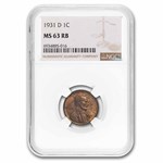 1931-D Lincoln Cent MS-63 NGC (Red/Brown)