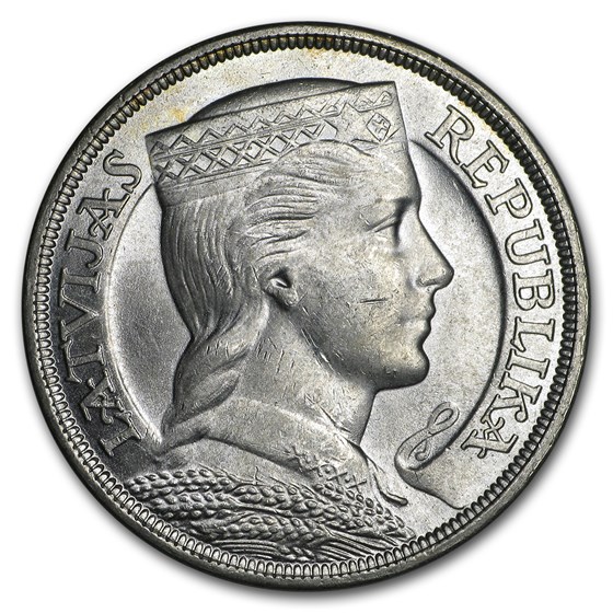 1931 Latvia Silver 5 Lati BU